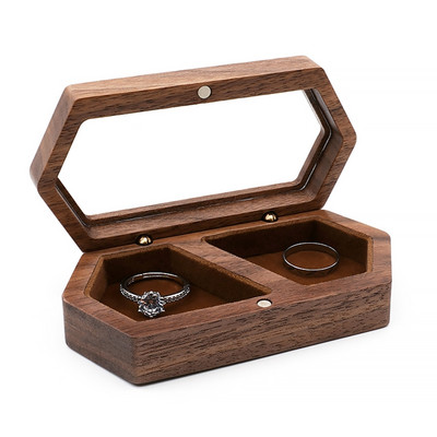 Ékszerbemutató doboz utazási tok fa eljegyzési gyűrű doboz hordozható fülbevaló tartó ceremóniás esküvői ajánlathoz
