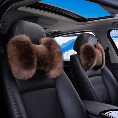 Μαξιλάρι λαιμού προσκέφαλου αυτοκινήτου Winter Pure Wool Ζεστό μαλακό γούνινο στήριγμα κεφαλής καθίσματος αυτοκινήτου με κόκκαλο Μαξιλάρι στήριξης για BMW Toyota Corolla Prado VW