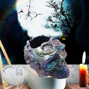 Καλούπι DIY Crystal Epoxy Resin Τρισδιάστατο Skull Candle Holder Μακιγιάζ Κουτί αποθήκευσης Καλούπι σιλικόνης