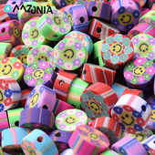 30 τεμ. 10 χιλιοστά Flower Print Πολυμερές πήλινες χάντρες Μικτές καραμέλες κίτρινες χαμογελαστές αποστάτες χάντρες για DIY Craft Βραχιόλι κολιέ κατασκευής κοσμημάτων