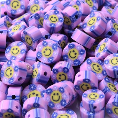 30 τεμ. 10 χιλιοστά Flower Print Πολυμερές πήλινες χάντρες Μικτές καραμέλες κίτρινες χαμογελαστές αποστάτες χάντρες για DIY Craft Βραχιόλι κολιέ κατασκευής κοσμημάτων