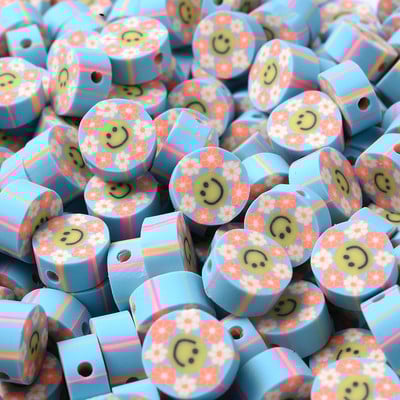 30 τεμ. 10 χιλιοστά Flower Print Πολυμερές πήλινες χάντρες Μικτές καραμέλες κίτρινες χαμογελαστές αποστάτες χάντρες για DIY Craft Βραχιόλι κολιέ κατασκευής κοσμημάτων