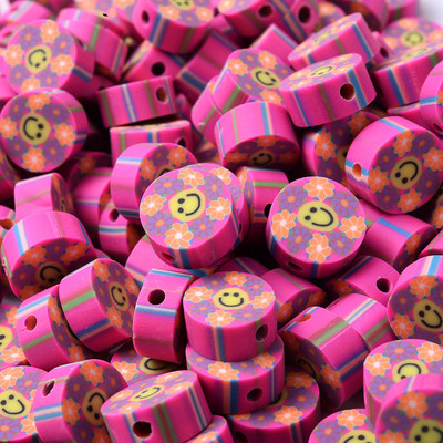 30 τεμ. 10 χιλιοστά Flower Print Πολυμερές πήλινες χάντρες Μικτές καραμέλες κίτρινες χαμογελαστές αποστάτες χάντρες για DIY Craft Βραχιόλι κολιέ κατασκευής κοσμημάτων