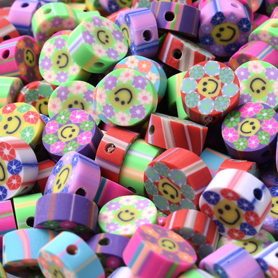 30 τεμ. 10 χιλιοστά Flower Print Πολυμερές πήλινες χάντρες Μικτές καραμέλες κίτρινες χαμογελαστές αποστάτες χάντρες για DIY Craft Βραχιόλι κολιέ κατασκευής κοσμημάτων