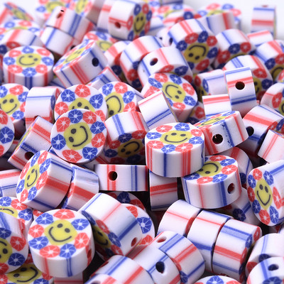 30 τεμ. 10 χιλιοστά Flower Print Πολυμερές πήλινες χάντρες Μικτές καραμέλες κίτρινες χαμογελαστές αποστάτες χάντρες για DIY Craft Βραχιόλι κολιέ κατασκευής κοσμημάτων