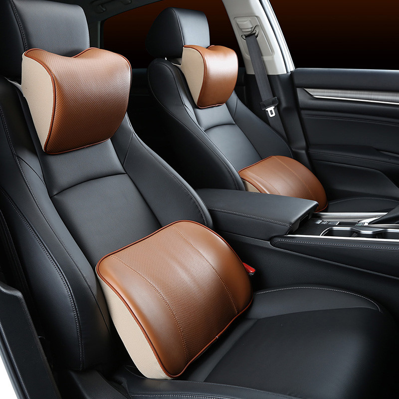 Komplet jastuka za vrat od prave kože od memorijske pjene Auto stražnje sjedalo Naslon za glavu Lumbalni oslonci Putni jastuci Dodaci
