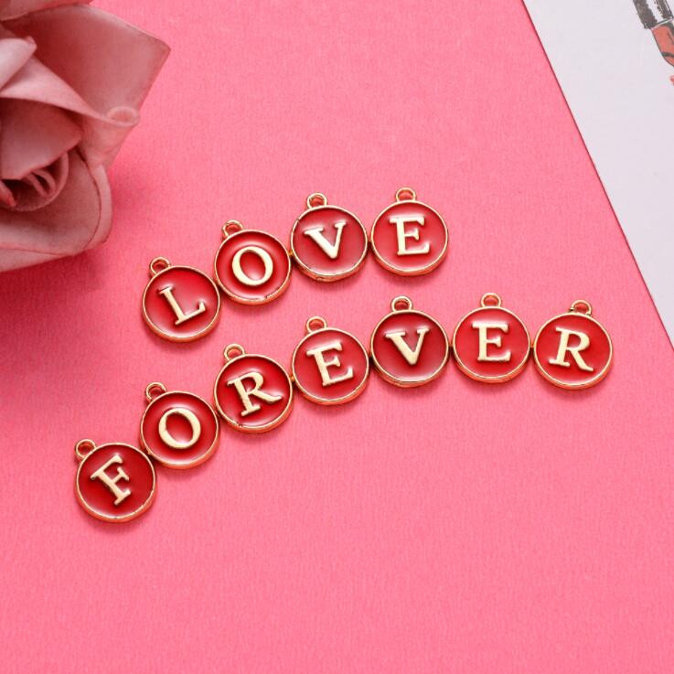 26 buc. Mărgele cu litere amestecate cu alfabet, smalț din metal, cu litere, pandantiv cu două fețe, pentru fabricarea de bijuterii, colier, brățări