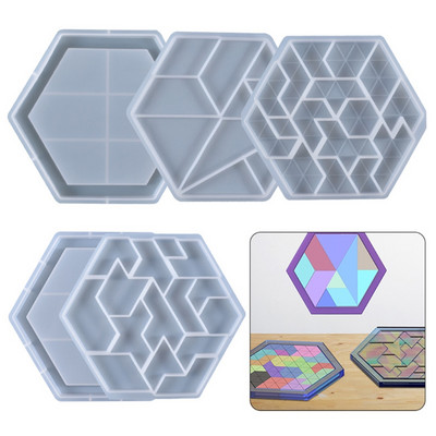 3D Εκπαιδευτικό Εξαγωνικό Παζλ Παιχνίδι Tangram Mold σιλικόνης Παιχνίδια Παιδικά Παιχνίδια Καλούπι εποξειδικής ρητίνης DIY Χειροτεχνίες κοσμημάτων Κατασκευή εργαλείων χυτού