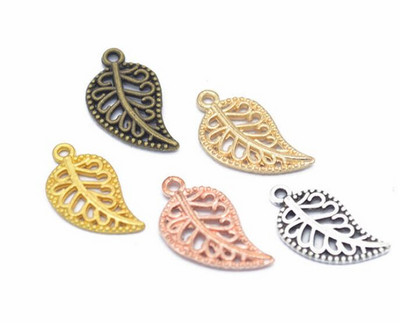 50db 10x18mm Filigrán Leaf Charms Medálok barkács nyaklánchoz kulcstartó telefon Ékszer készítés Kiegészítők Kézművesség