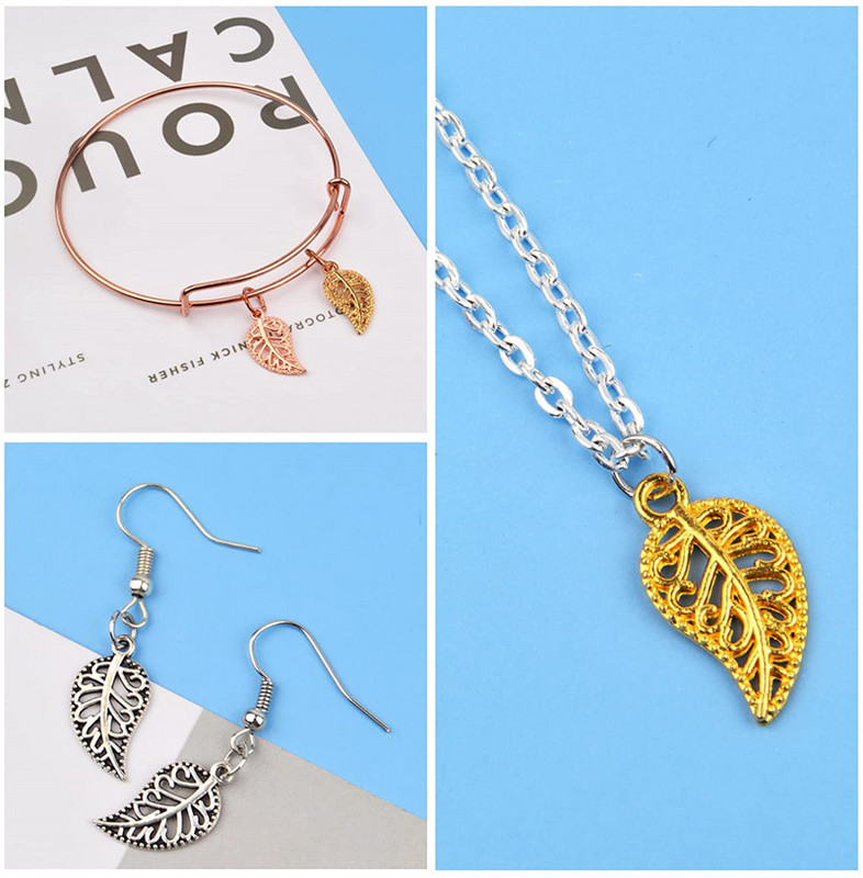 50db 10x18mm Filigrán Leaf Charms Medálok barkács nyaklánchoz kulcstartó telefon Ékszer készítés Kiegészítők Kézművesség