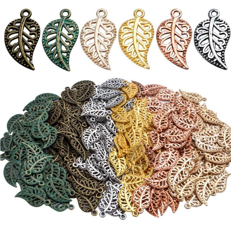 50db 10x18mm Filigrán Leaf Charms Medálok barkács nyaklánchoz kulcstartó telefon Ékszer készítés Kiegészítők Kézművesség