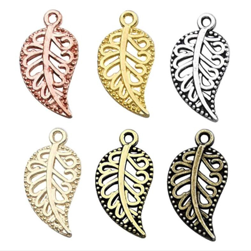50db 10x18mm Filigrán Leaf Charms Medálok barkács nyaklánchoz kulcstartó telefon Ékszer készítés Kiegészítők Kézművesség