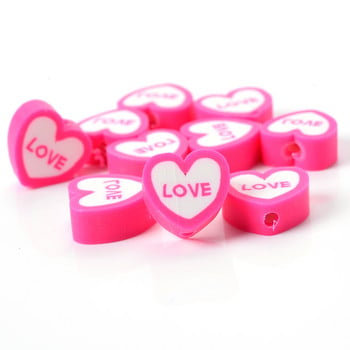 30/50/100 τμχ/παρτίδα Heart Polymer Clay Beads Pink Letter LOVE Spacer Beads For Jewelry Αξεσουάρ κολιέ βραχιόλι Mkaing Diy