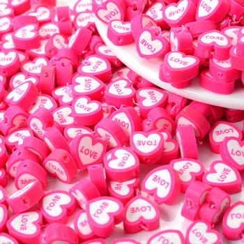 30/50/100 τμχ/παρτίδα Heart Polymer Clay Beads Pink Letter LOVE Spacer Beads For Jewelry Αξεσουάρ κολιέ βραχιόλι Mkaing Diy