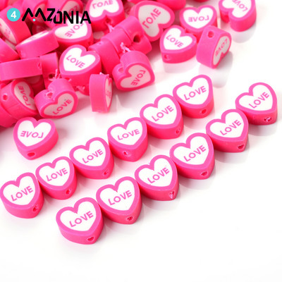30/50/100gab/daudz Sirds polimēru māla krelles rozā burts LOVE starplikas krelles rotaslietām Mkaing Diy rokassprādzes kaklarotas aksesuāri