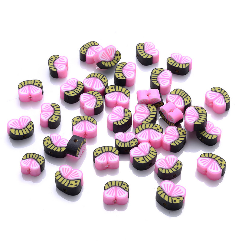 30db Pink Butterfly polimer agyaggyöngyök színes állati laza távtartó gyöngyök ékszerkészítéshez barkácsolás karkötő nyaklánc kiegészítők