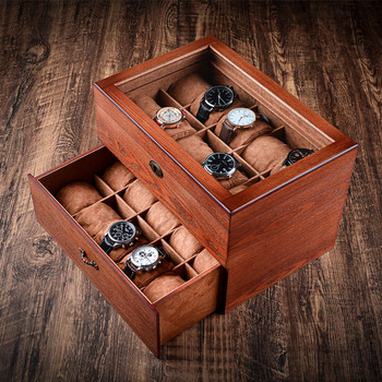 Luxury Double Layer Watch Box Organizer Συρτάρι 20 slots Ξύλινο ρολόι Storage Box Ρολόγια Organizer Display Θήκη ανδρικών ρολογιών