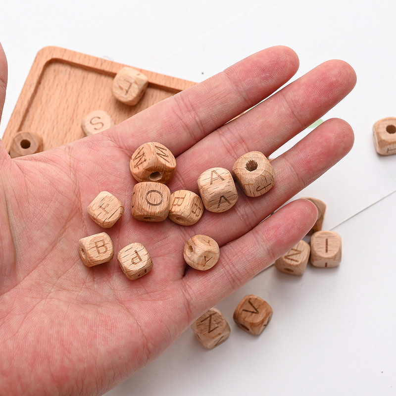10/20/30 komada 10 12 mm prirodnih drvenih odstojnih perli od slova, četvrtastih izrezbarenih labavih perli za izradu nakita Dodaci za DIY narukvice