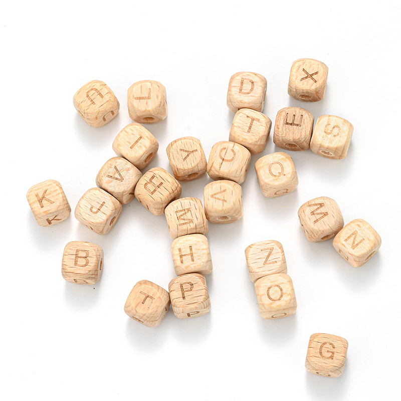 10/20/30 komada 10 12 mm prirodnih drvenih odstojnih perli od slova, četvrtastih izrezbarenih labavih perli za izradu nakita Dodaci za DIY narukvice