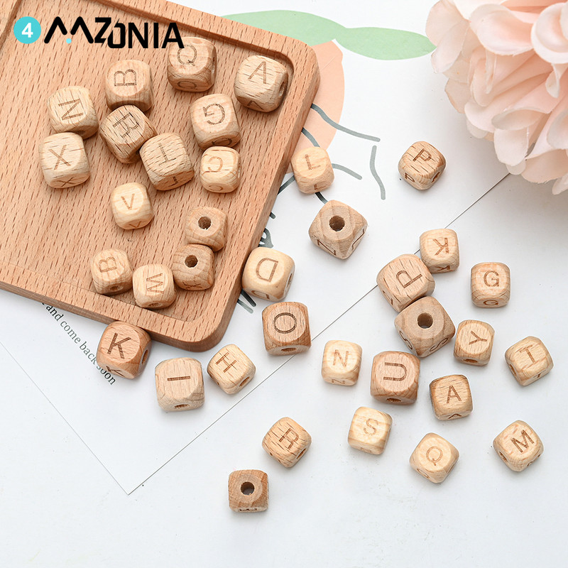 10/20/30 komada 10 12 mm prirodnih drvenih odstojnih perli od slova, četvrtastih izrezbarenih labavih perli za izradu nakita Dodaci za DIY narukvice