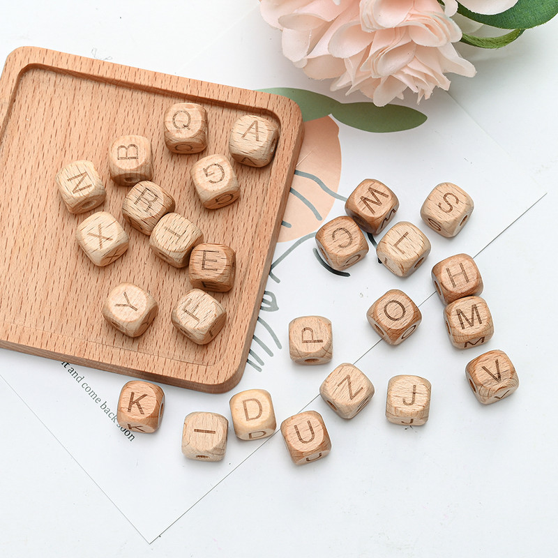 10/20/30 komada 10 12 mm prirodnih drvenih odstojnih perli od slova, četvrtastih izrezbarenih labavih perli za izradu nakita Dodaci za DIY narukvice
