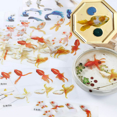 10 τμχ Αυτοκόλλητο μεμβράνης 3D Goldfish Blue Fish Tail Clear Water Grass For Resin Goldfish Painting Jewelry