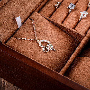 Κοσμήματα Ξύλινο ρολόι Ash με κλειδαριά Vintage γυαλί Διπλή στρώση Κουτί αποθήκευσης κοσμημάτων Θήκη Βραχιόλι Κολιέ Δαχτυλίδι στολίδι Δώρο