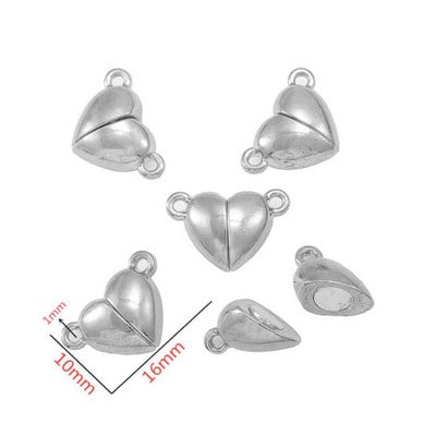 3Sets Mix Strong Love Heart Kerek mágneses kapcsok Fit Rhodium End Class csatlakozók Alkatrész bőr karkötő ékszerek készítéséhez
