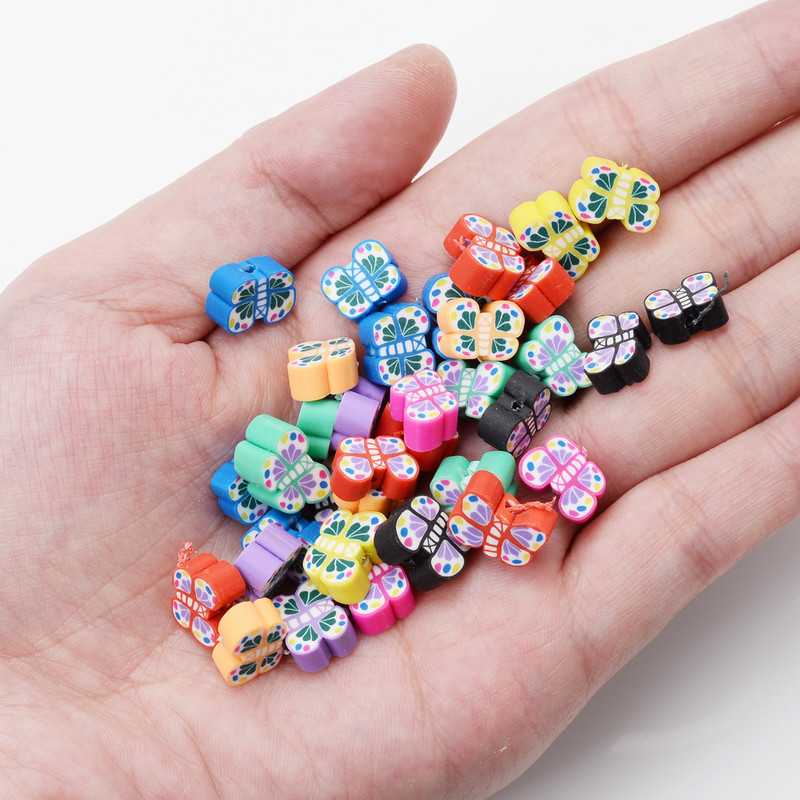 30/50/100 buc/lot, 8x11mm, amestec colorat, margele din argilă polimerică, mărgele de distanțare fluture, mărgele libere pentru realizarea de bijuterii, accesorii pentru brățări DIY