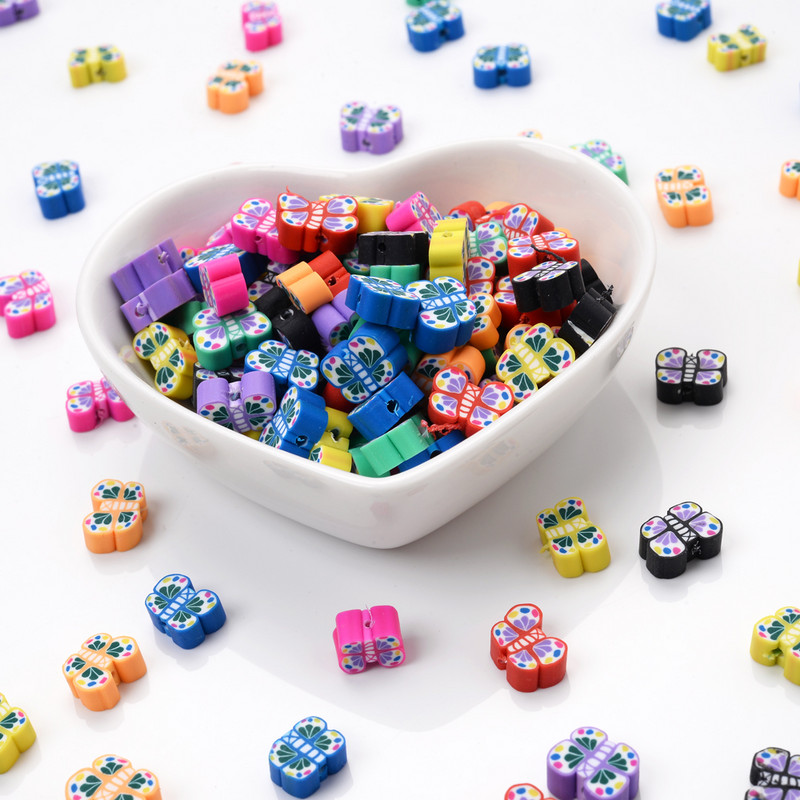 30/50/100 buc/lot, 8x11mm, amestec colorat, margele din argilă polimerică, mărgele de distanțare fluture, mărgele libere pentru realizarea de bijuterii, accesorii pentru brățări DIY