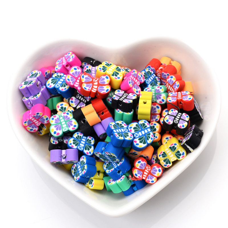 30/50/100 buc/lot, 8x11mm, amestec colorat, margele din argilă polimerică, mărgele de distanțare fluture, mărgele libere pentru realizarea de bijuterii, accesorii pentru brățări DIY