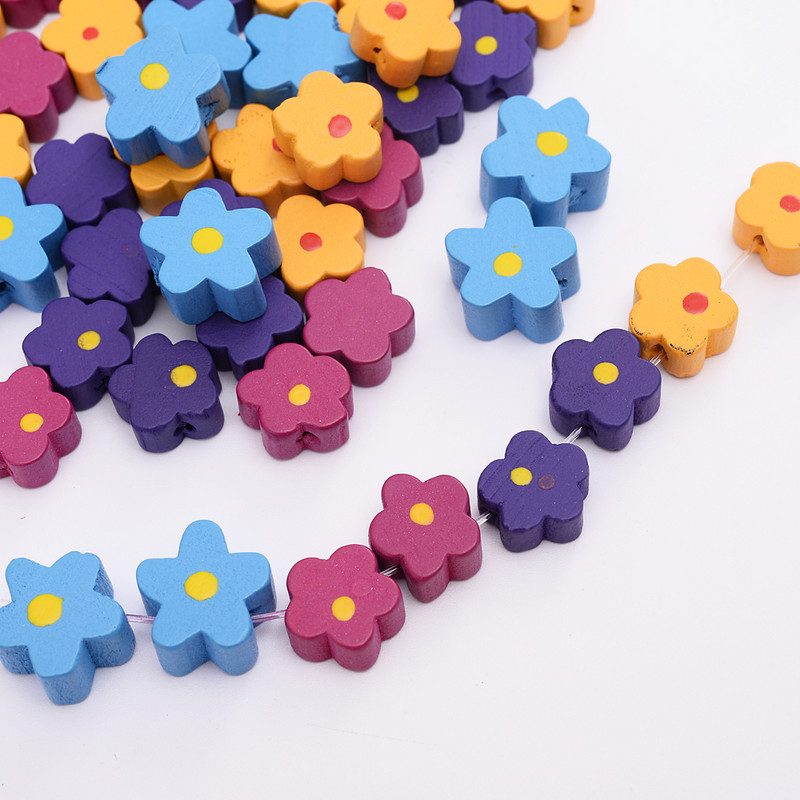 10/30/50PCS 12mm Πολύχρωμες Ξύλινες Χάντρες λουλουδιών για Χειροποίητη Κατασκευή Κοσμημάτων DIY Βραχιόλι Κολιέ Ξύλινες Χάντρες Αξεσουάρ