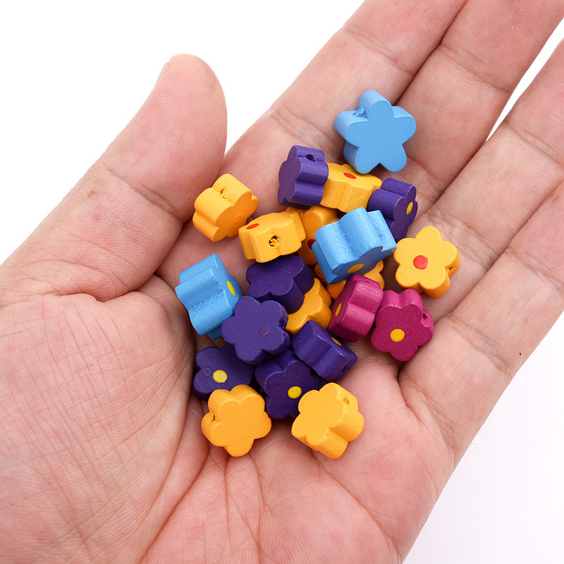 10/30/50PCS 12mm Πολύχρωμες Ξύλινες Χάντρες λουλουδιών για Χειροποίητη Κατασκευή Κοσμημάτων DIY Βραχιόλι Κολιέ Ξύλινες Χάντρες Αξεσουάρ
