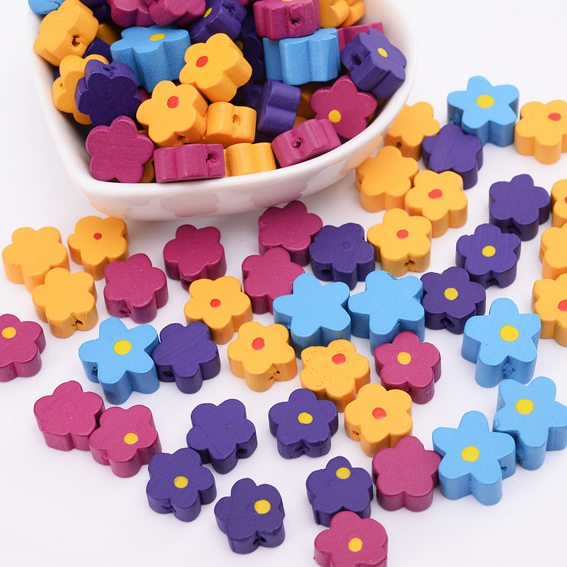 10/30/50PCS 12mm Πολύχρωμες Ξύλινες Χάντρες λουλουδιών για Χειροποίητη Κατασκευή Κοσμημάτων DIY Βραχιόλι Κολιέ Ξύλινες Χάντρες Αξεσουάρ