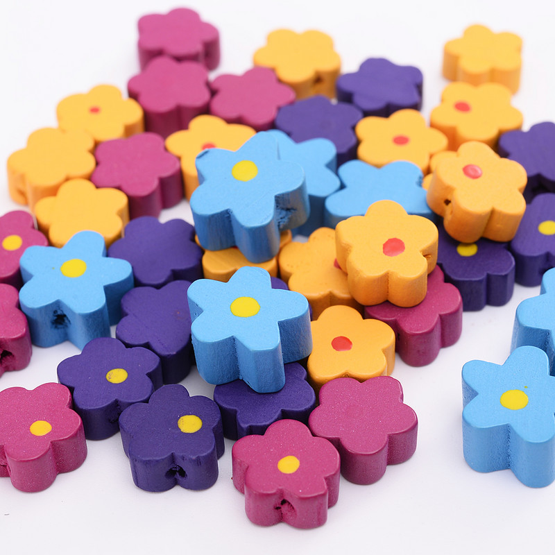 10/30/50PCS 12mm Πολύχρωμες Ξύλινες Χάντρες λουλουδιών για Χειροποίητη Κατασκευή Κοσμημάτων DIY Βραχιόλι Κολιέ Ξύλινες Χάντρες Αξεσουάρ