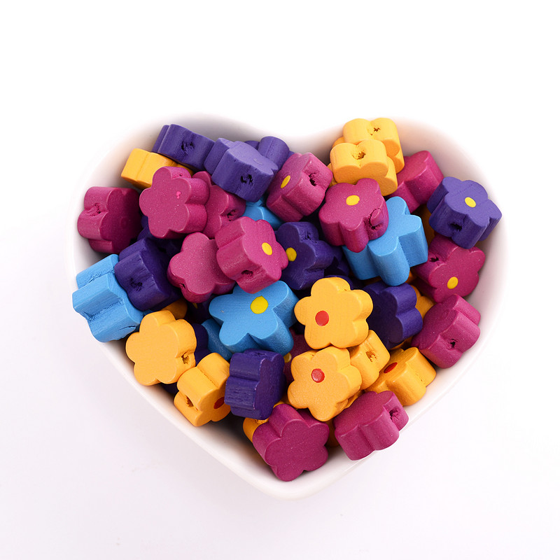 10/30/50PCS 12mm Πολύχρωμες Ξύλινες Χάντρες λουλουδιών για Χειροποίητη Κατασκευή Κοσμημάτων DIY Βραχιόλι Κολιέ Ξύλινες Χάντρες Αξεσουάρ