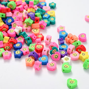 30/50/100 τμχ 10 χιλιοστά Μικτό πολυμερές πηλό Smiley Face Beads Heart Shape Star Loose Beads for Jewelry Making DIY κολιέ βραχιόλι