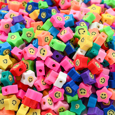 30/50/100 buc 10 mm argilă polimerică mixtă margele cu fața zâmbitoare în formă de inimă, mărgele libere de stea pentru fabricarea de bijuterii, bricolaj, colier, brățară