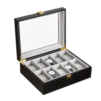 Luxury Watch Box Organizer 20 Slots Μαύρα ξύλινα κουτιά αποθήκευσης ρολογιών PU Δερμάτινα ανδρικά ρολόγια Κιβώτιο προβολής Διπλό στρώμα Ιδέα δώρου