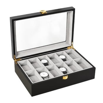 Luxury Watch Box Organizer 20 Slots Μαύρα ξύλινα κουτιά αποθήκευσης ρολογιών PU Δερμάτινα ανδρικά ρολόγια Κιβώτιο προβολής Διπλό στρώμα Ιδέα δώρου