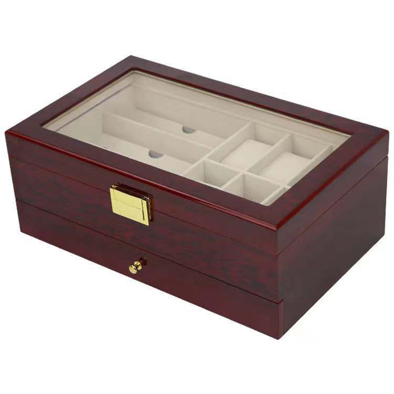 Organizator cu dublu strat pentru ceasuri, ochelari din lemn, bijuterii, cutie de depozitare maro, sertar, cutie mare pentru ceasuri, cutie de prezentare din lemn, idei de cadouri