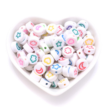 30 τμχ Mixed Star Moon Heart Beads Επίπεδες στρογγυλές χάντρες από πολυμερή πηλό Spacer Loose beads για κοσμήματα κατασκευής DIY Βραχιόλι κολιέ 10mm