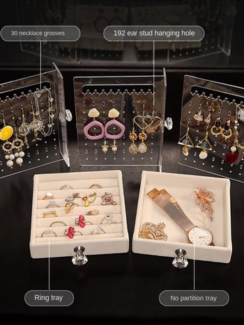 Luxury Jewelry Organizer Κρεμαστά σκουλαρίκια βιτρίνας Κολιέ Βελούδινο Ακρυλικό Διαφανές Αποθήκευση Θήκη κοσμημάτων Μαλλιά Αδέσποτα Παιδιά