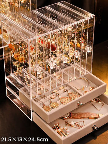 Luxury Jewelry Organizer Κρεμαστά σκουλαρίκια βιτρίνας Κολιέ Βελούδινο Ακρυλικό Διαφανές Αποθήκευση Θήκη κοσμημάτων Μαλλιά Αδέσποτα Παιδιά