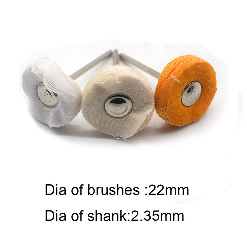 100 DB Sárga fehér szövet kerékkefe 6X 22 mm-es forgó, kerek polírozó polírozó szerszám Dremelhez