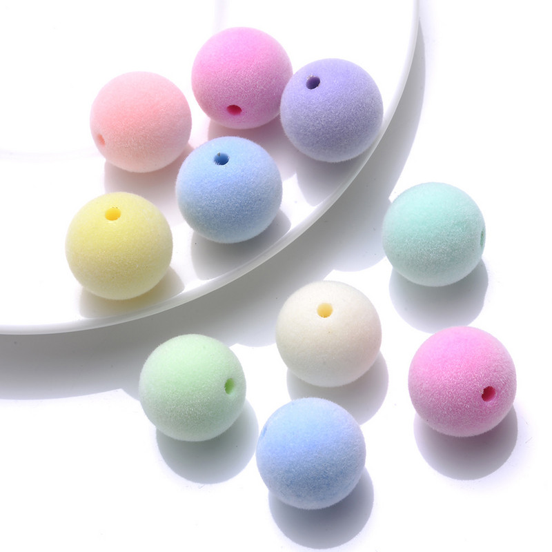 10pcs/lot 12mm 15mm Okrugle akrilne perle Boje slatkiša Okrugle pahuljaste labave razmaknice za izradu nakita DIY narukvica ogrlica