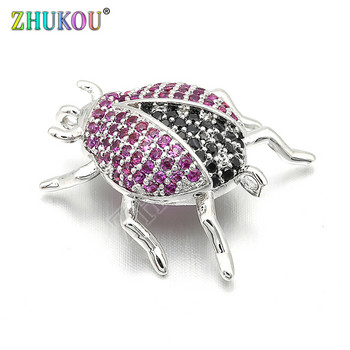 18*21mm Ορειχάλκινος Υψηλής Ποιότητας Cubic Zirconia Beetle Charms Connectors, Έντομα, Μικτό χρώμα, Τρύπα: 1mm, Μοντέλο:VS222