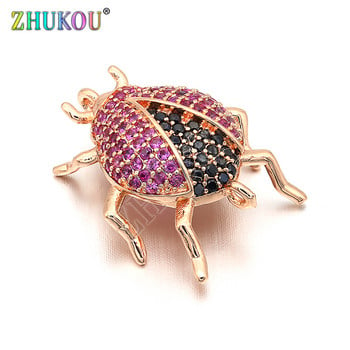 18*21mm Ορειχάλκινος Υψηλής Ποιότητας Cubic Zirconia Beetle Charms Connectors, Έντομα, Μικτό χρώμα, Τρύπα: 1mm, Μοντέλο:VS222