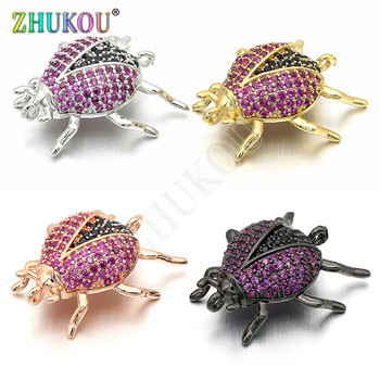 18*21mm Ορειχάλκινος Υψηλής Ποιότητας Cubic Zirconia Beetle Charms Connectors, Έντομα, Μικτό χρώμα, Τρύπα: 1mm, Μοντέλο:VS222