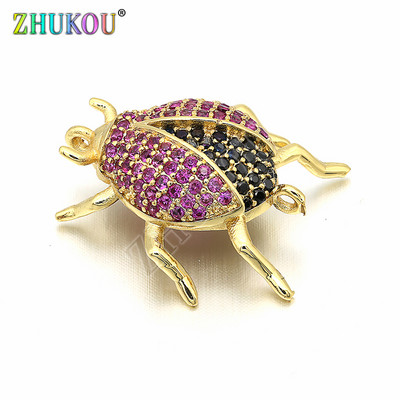 18*21mm Ορειχάλκινος Υψηλής Ποιότητας Cubic Zirconia Beetle Charms Connectors, Έντομα, Μικτό χρώμα, Τρύπα: 1mm, Μοντέλο:VS222